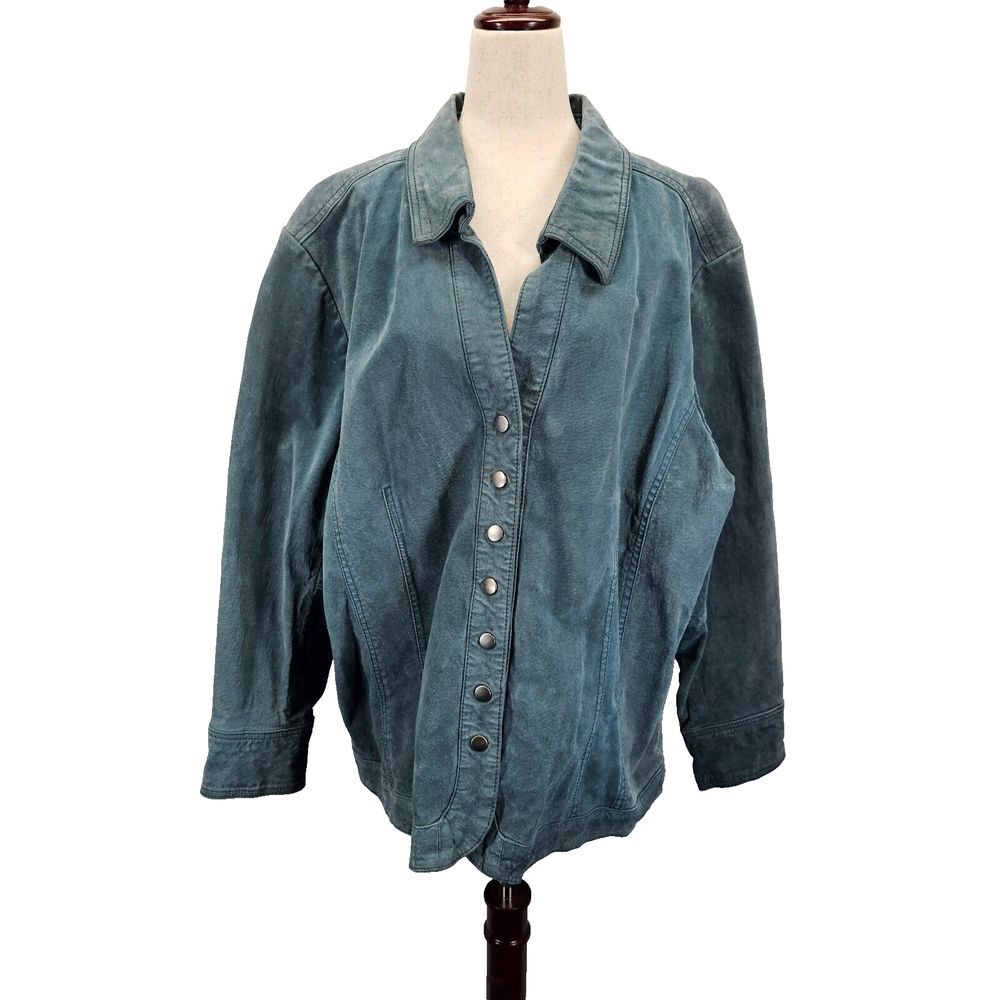CJ Banks Women's Blur Snap Front 100% Pig Leather Jacket Long Sleeve Lined Sz 3X